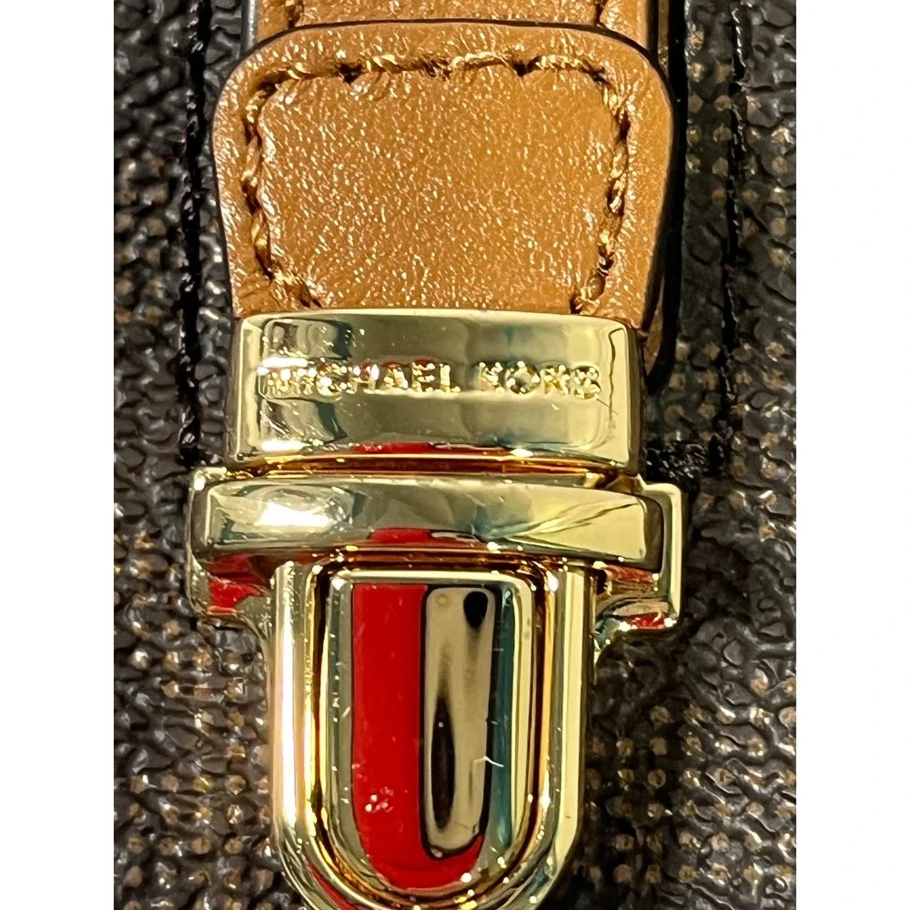 Michael Kors Jet Set Large East West Leather Wristlet Brown Logo Monogram Clutch